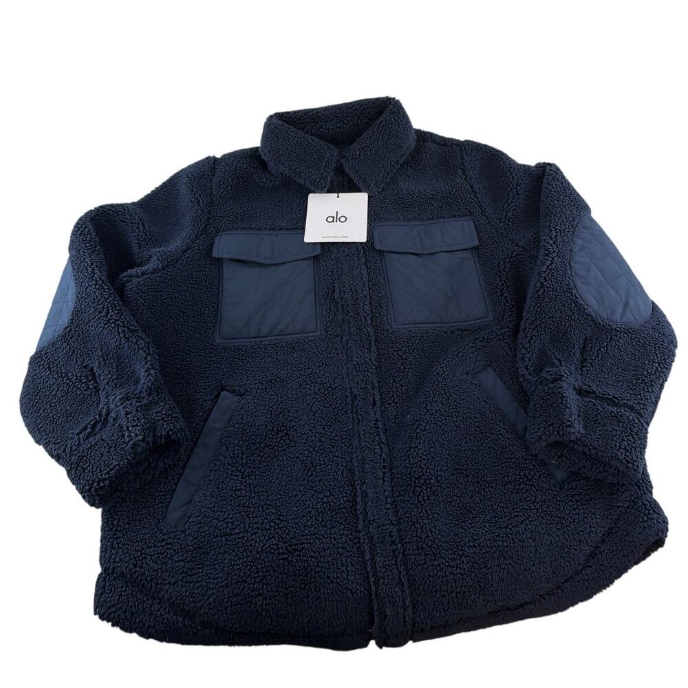 Alo Yoga Unisex Navy Sherpa Edge Shacket Size L - Picture 3 of 10